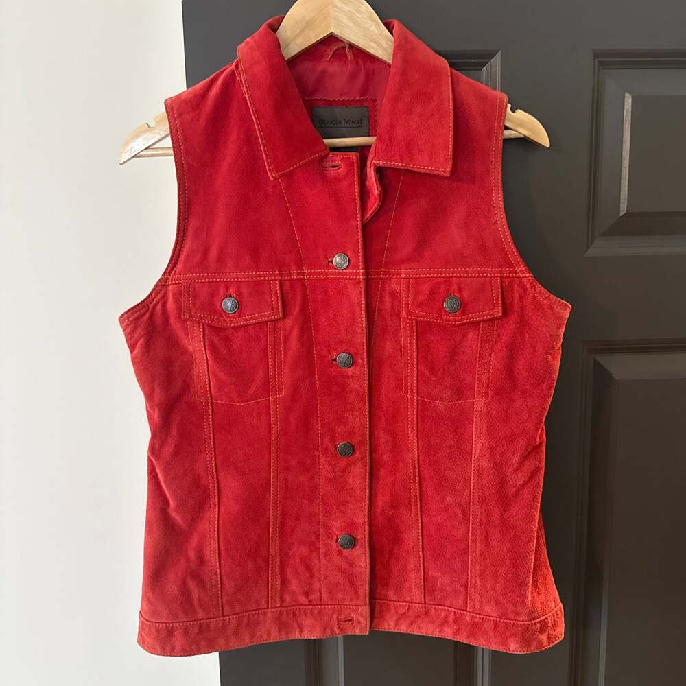 Vintage 90s Brandon Thomas Womens Leather Button Front Vest Western Red